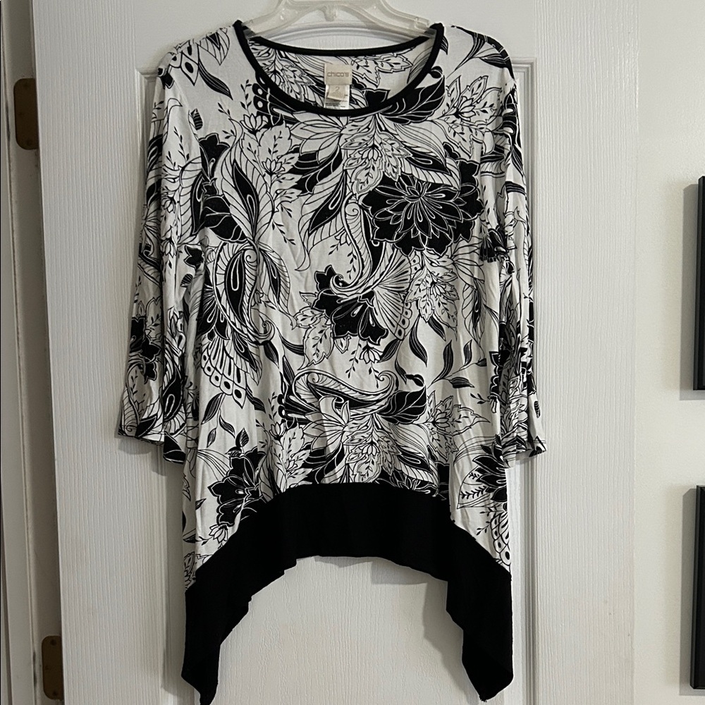 Chico's Black and White Floral Tunic